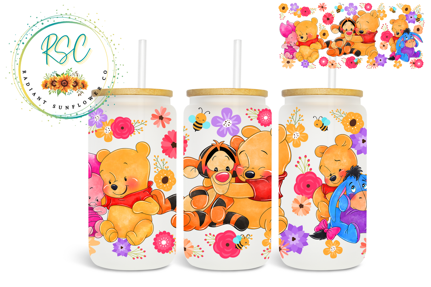Pooh & Friends Floral Beer Can Glass