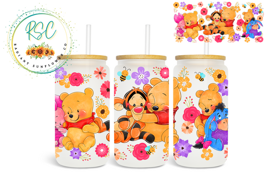 Pooh & Friends Floral Beer Can Glass