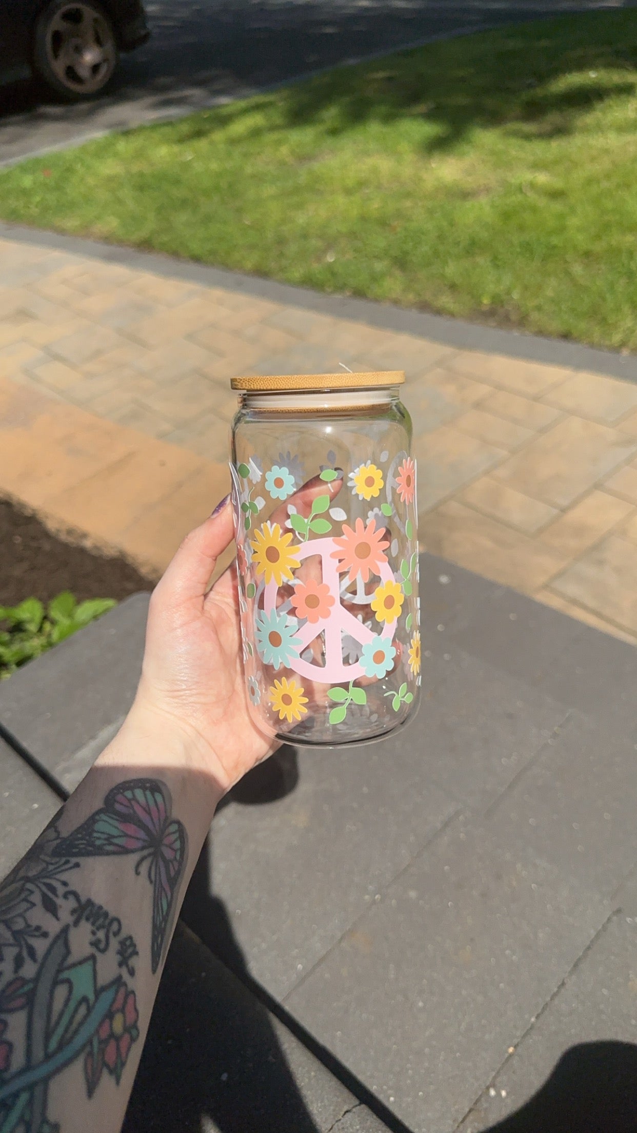 Floral Peace Beer Can Glass