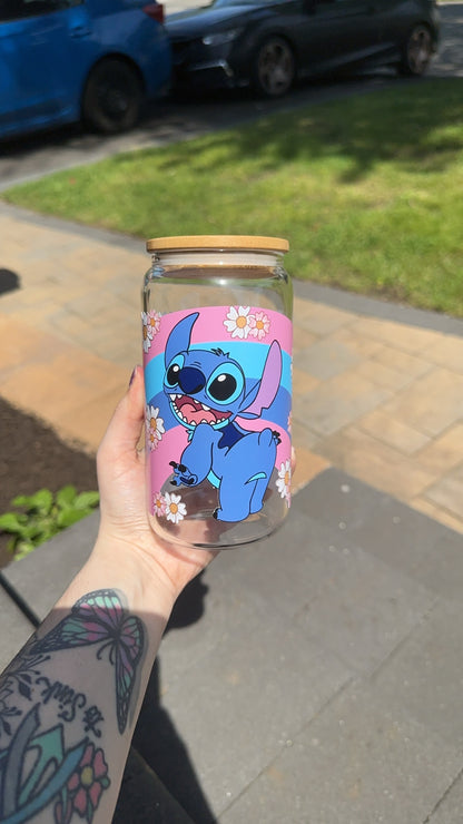 Stitch Rainbow Beer Can Glass