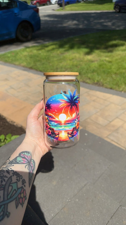 Summer Sunset Beer Can Glass