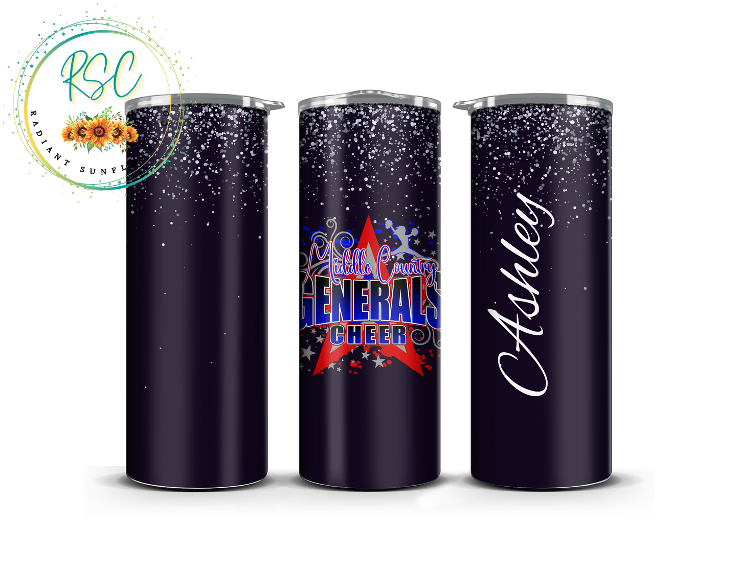 Middle Country Generals Cheer Silver Shimmer (Personalized) 20 Oz Tumbler