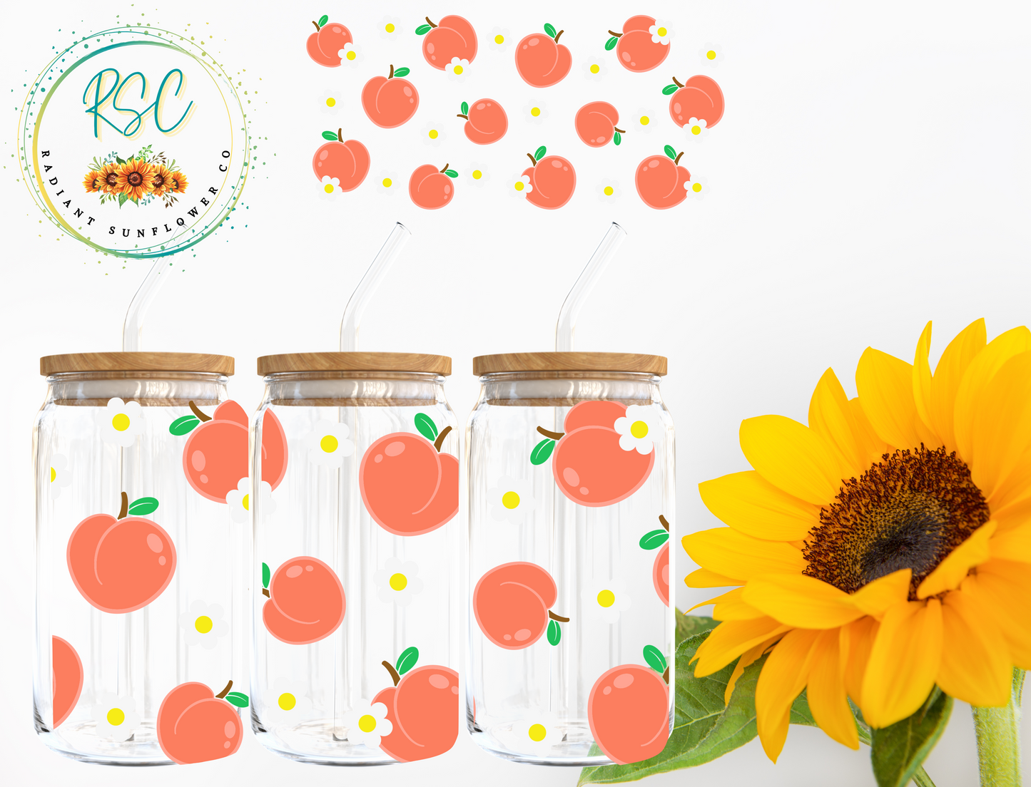 Peaches & Flowers Beer Can Glass