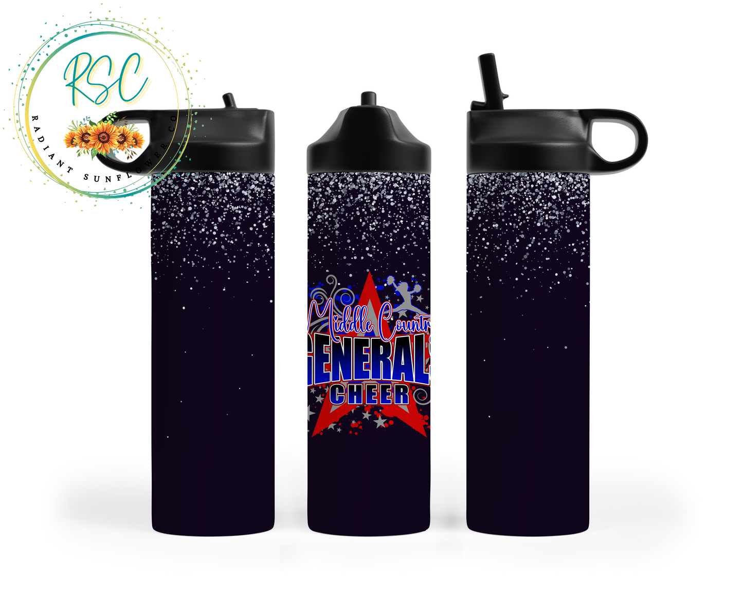 Middle Country Generals Cheer Silver Shimmer Sports Water Bottle