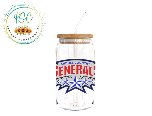 Middle Country Generals Clear Beer Can Glass