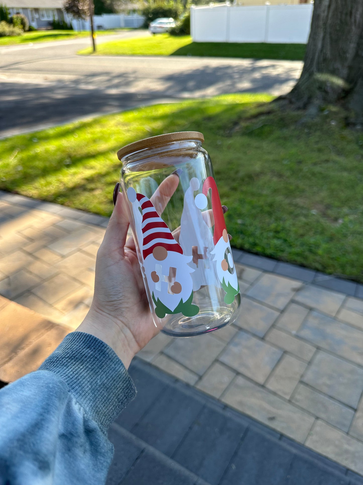 Ho Ho Christmas Gnomes Beer Can Glass