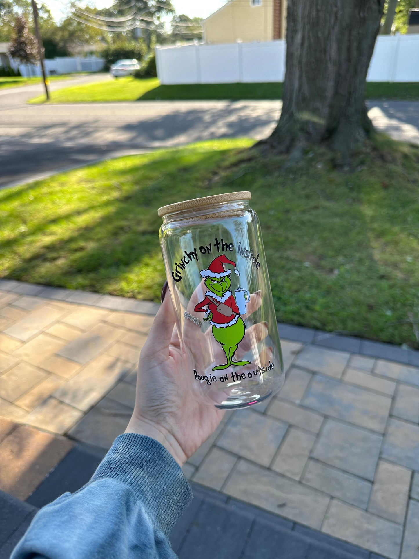 Grinchy on the inside Bougie on the outside Beer Can Glass