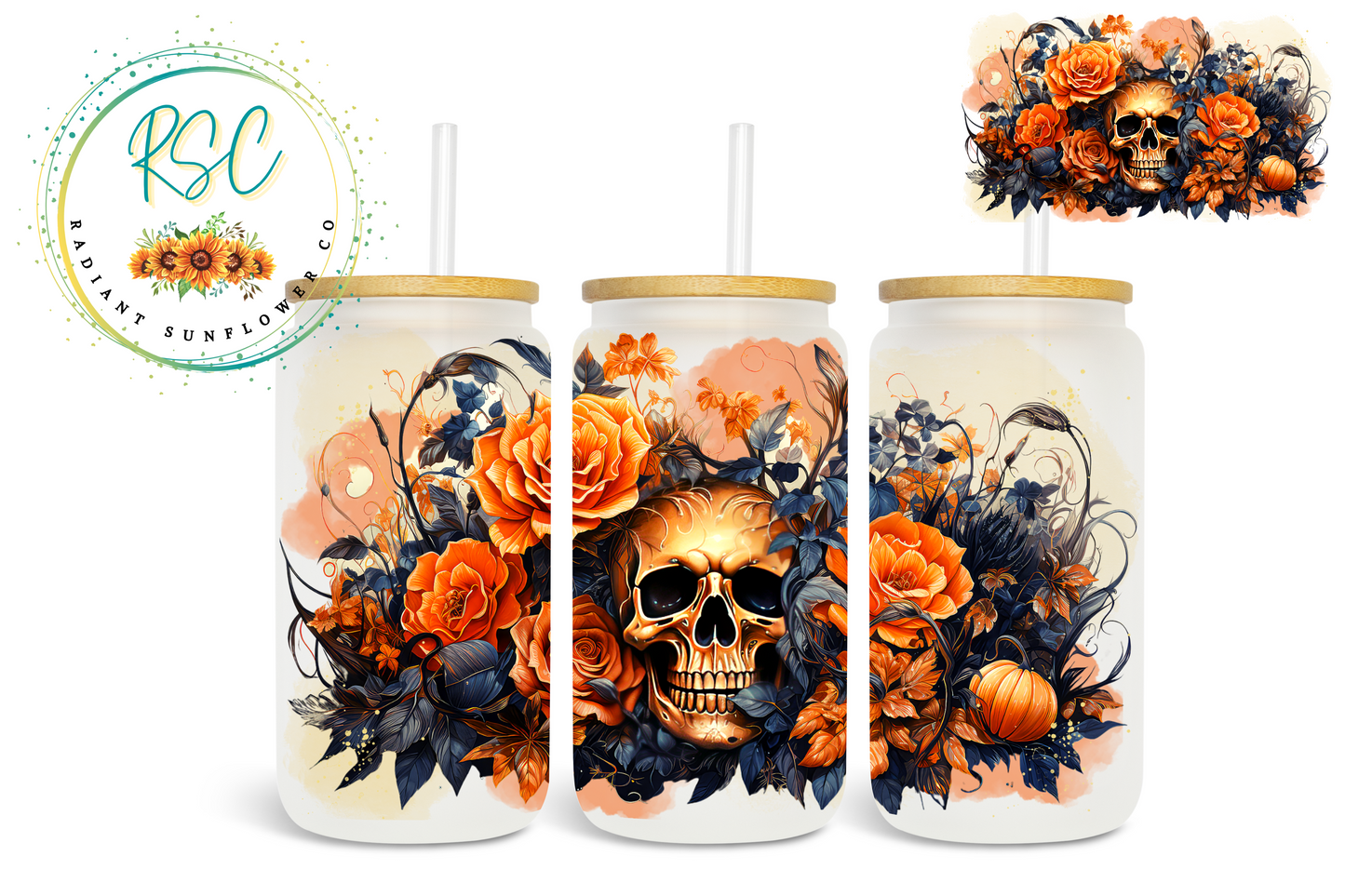 Fall Floral Skull Sublimation Print