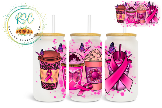 Breast Cancer & Butterflies Beer Can Glass