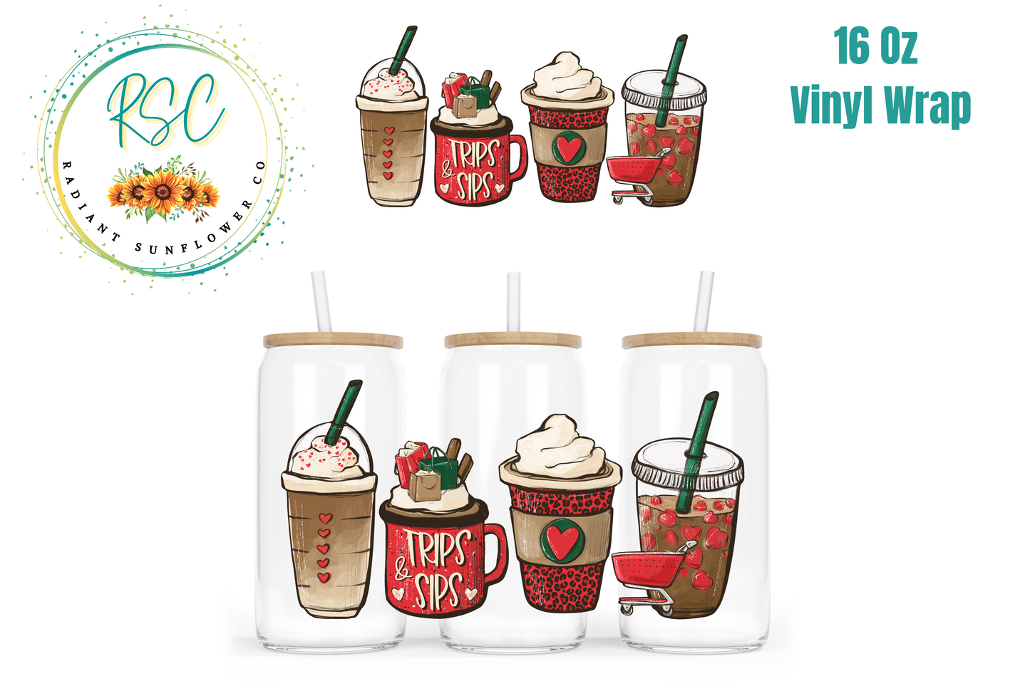 Trips & Sips Shopping Coffee Vinyl Wrap