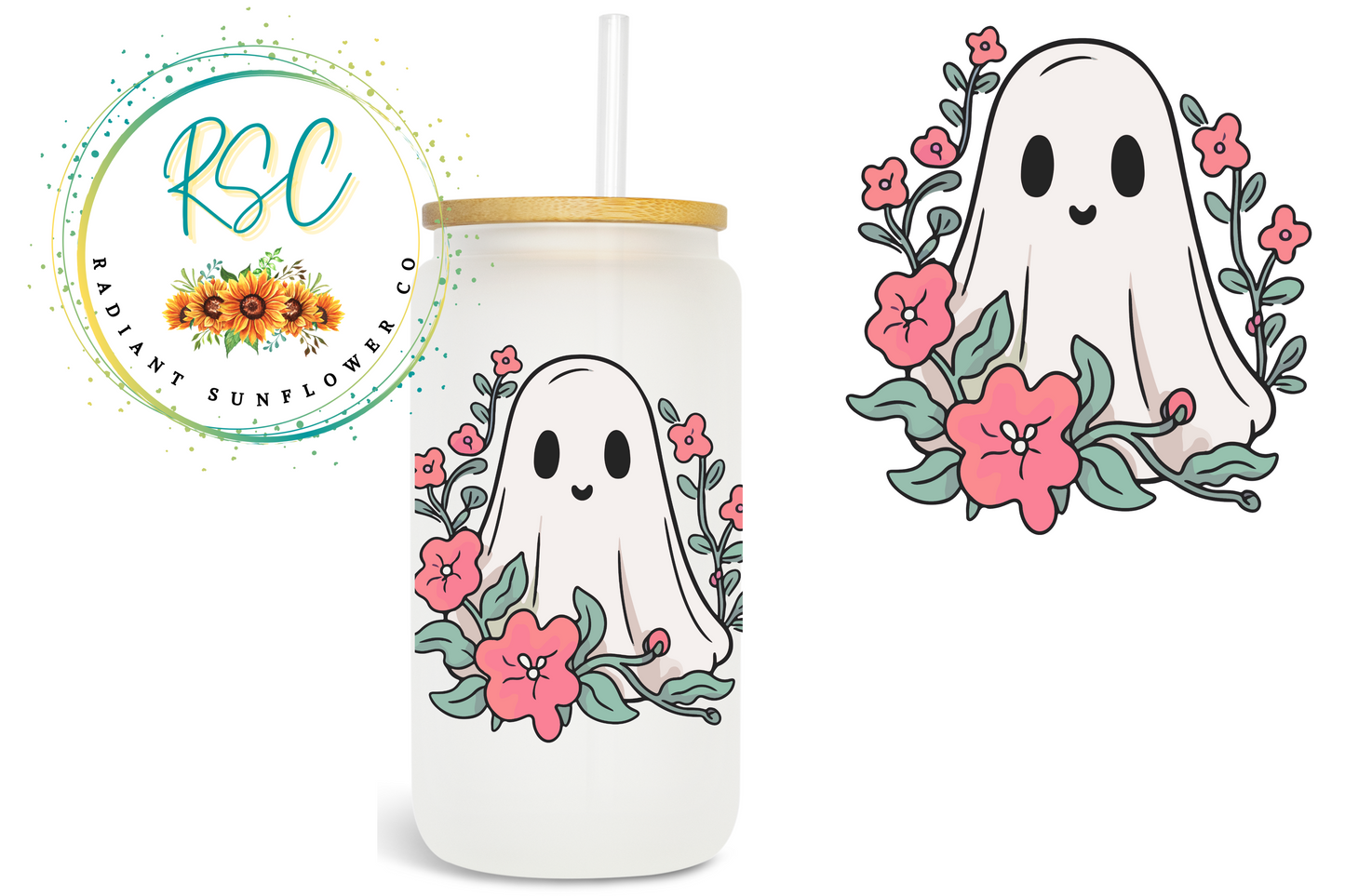 Ghost with pink flowers Sublimation Print