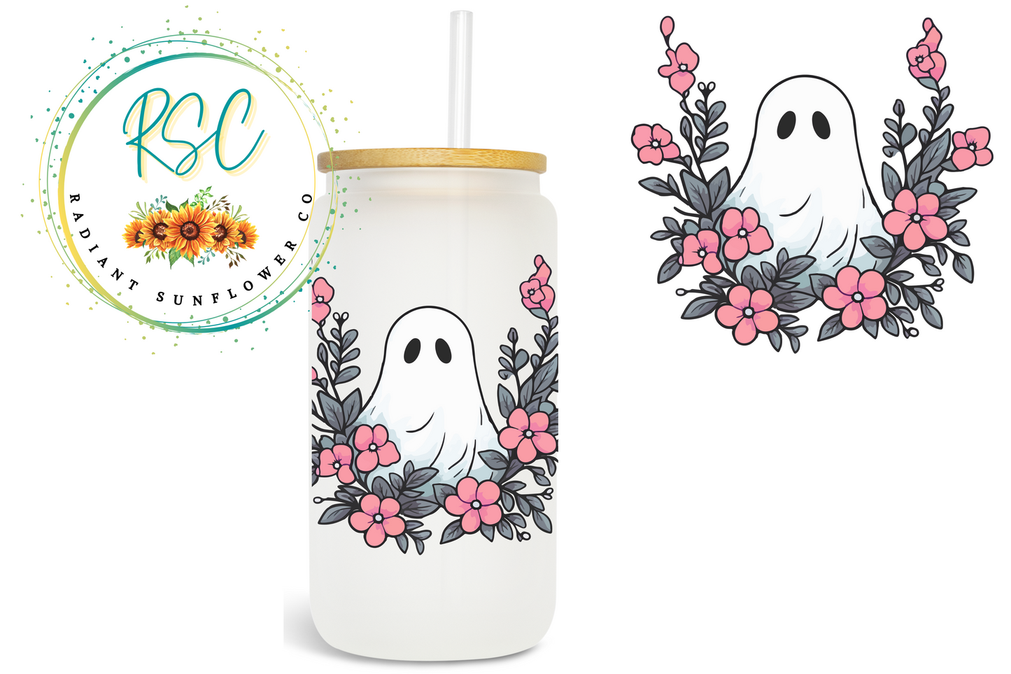 Ghost with peach flowers Sublimation Print