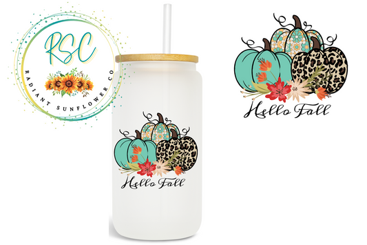 Hello Fall Pumpkin (Teal) Beer Can Glass