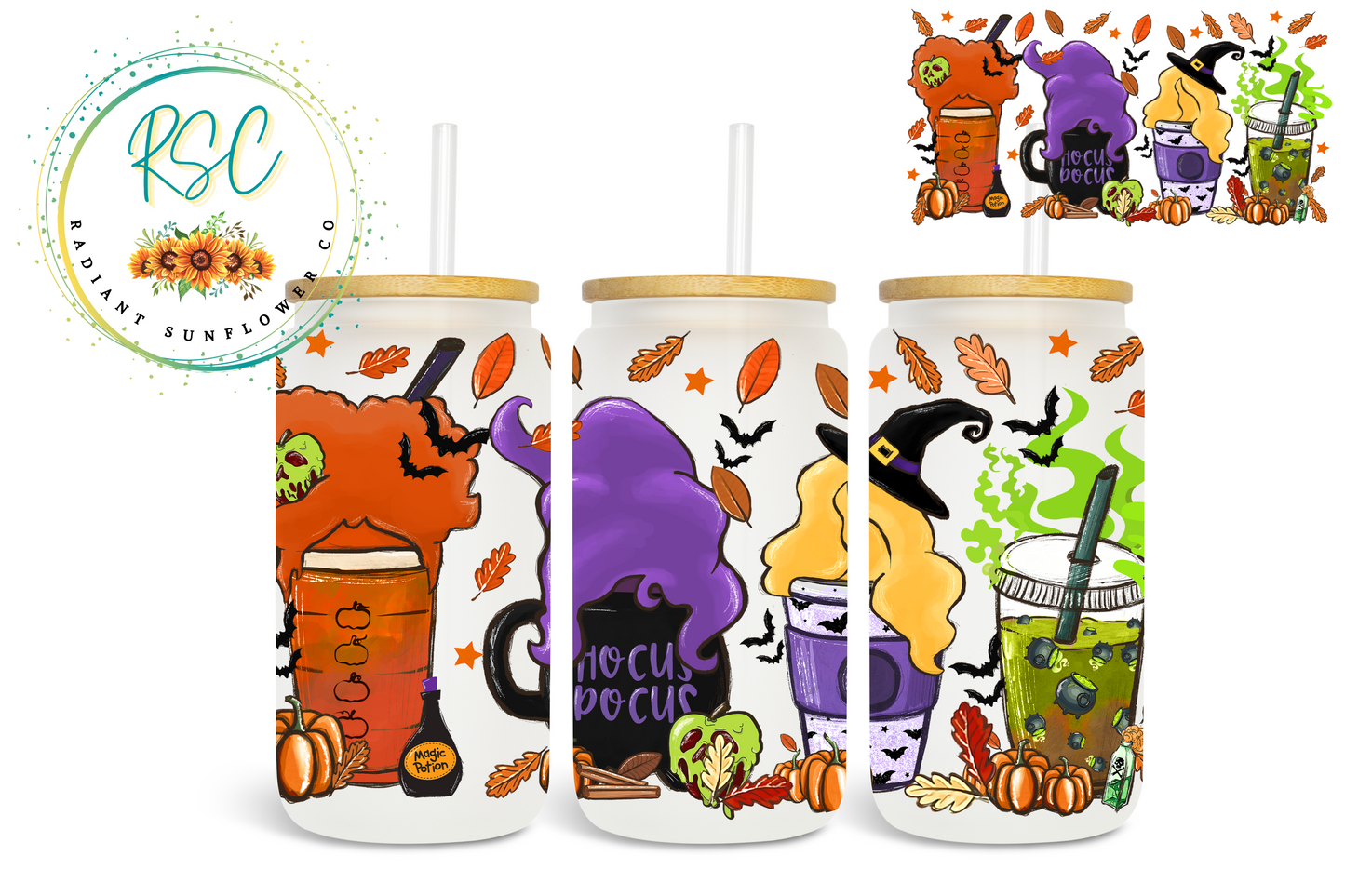 Hocus Pocus Halloween Coffee Beer Can Glass