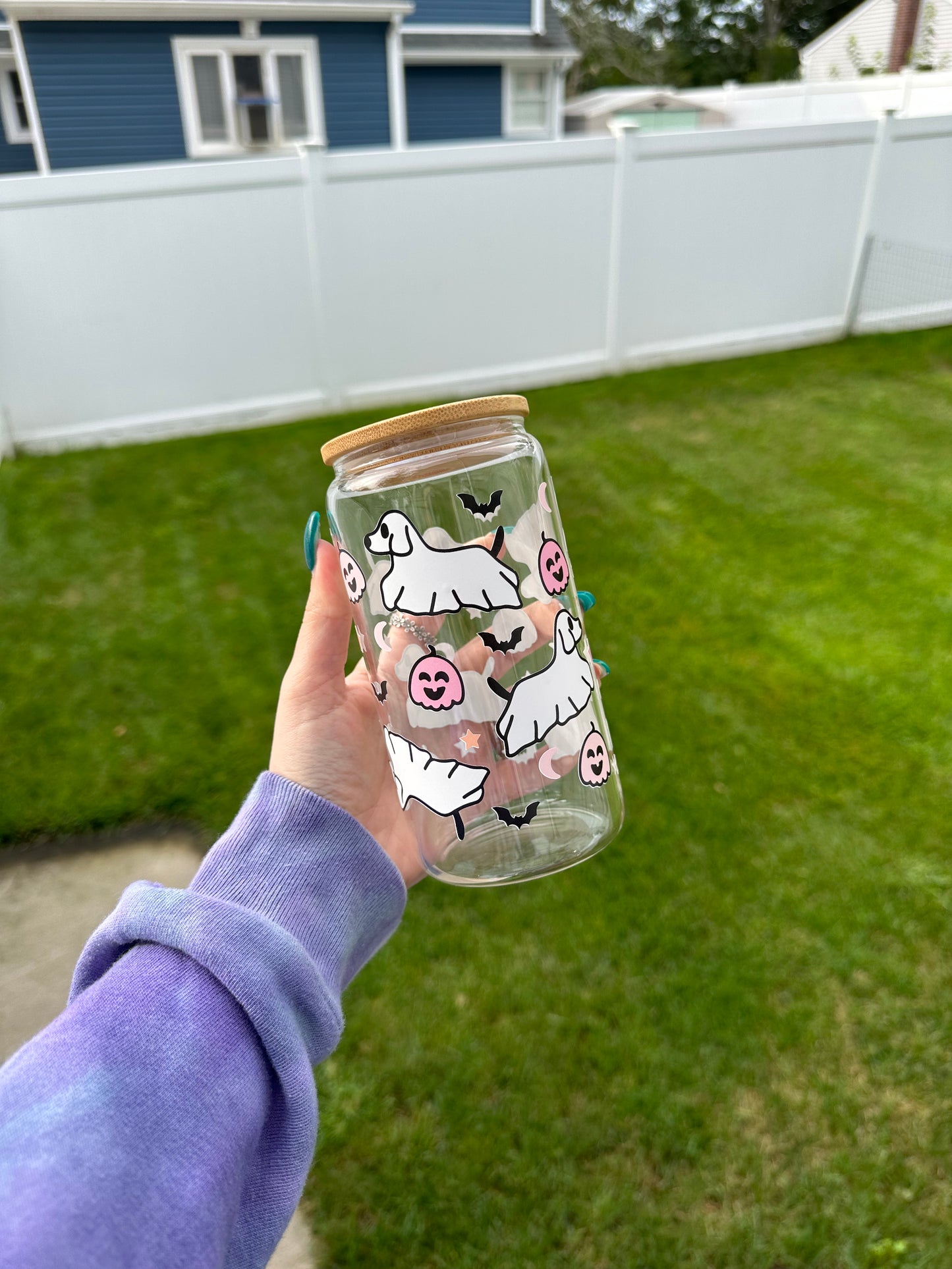 Cute Ghost Dogs Beer Can Glass