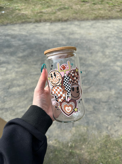 Retro Football Collage Beer Can Glass