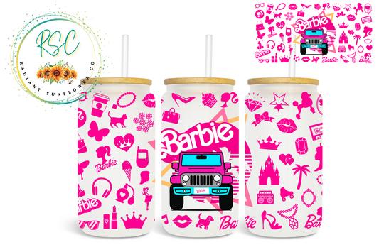 Jeep Barbie Beer Can Glass