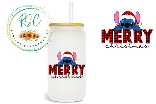 Merry Christmas Stitch Beer Can Glass