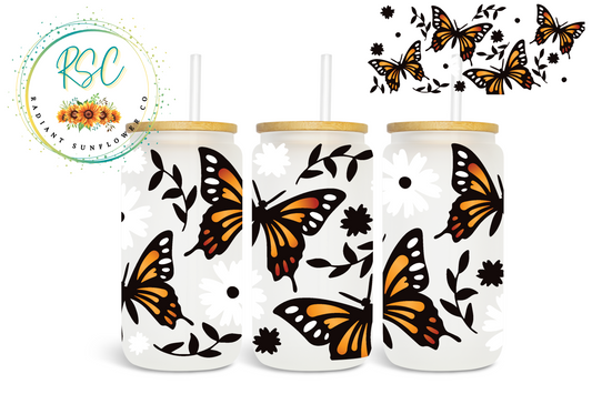 Monarch Butterflies Beer Can Glass