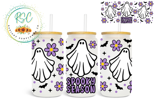 Spooky Season Purple Floral Ghost Beer Can Glass