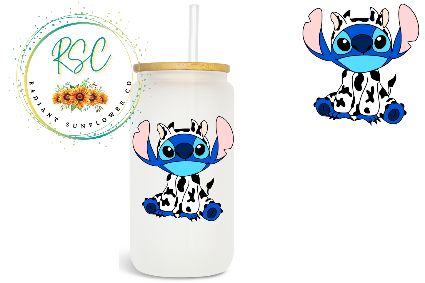 Stitch Cowprint Beer Can Glass