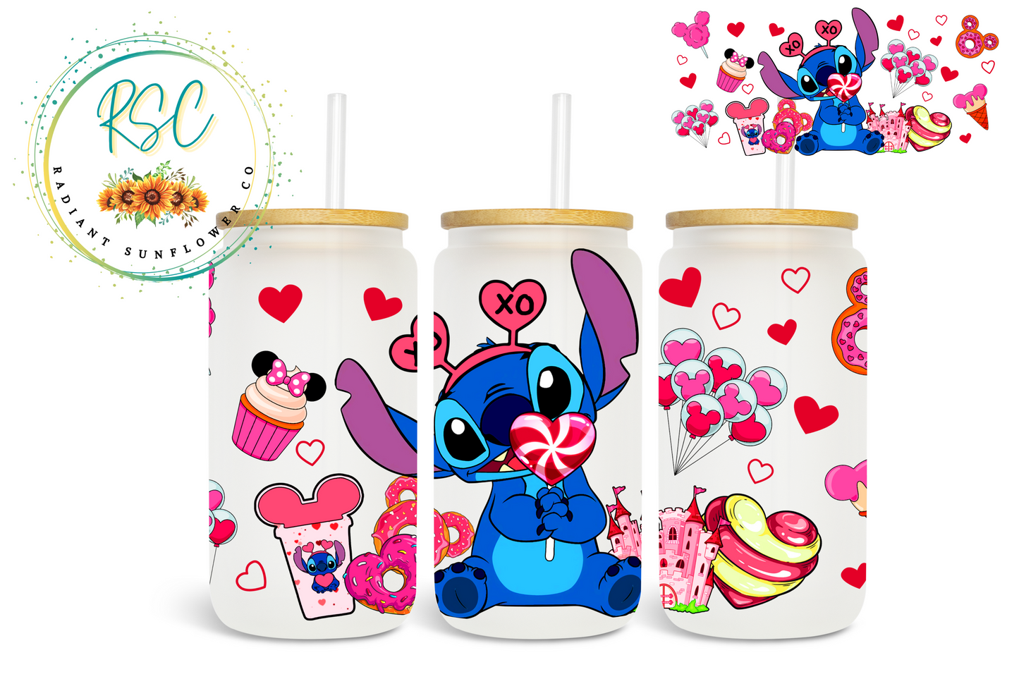 Stitch Valentines Beer Can Glass