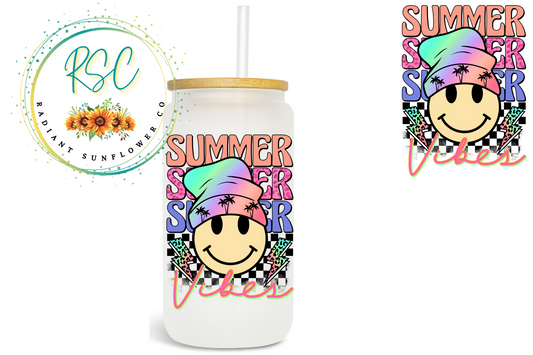 Summer Vibes Beanie Smiley Beer Can Glass