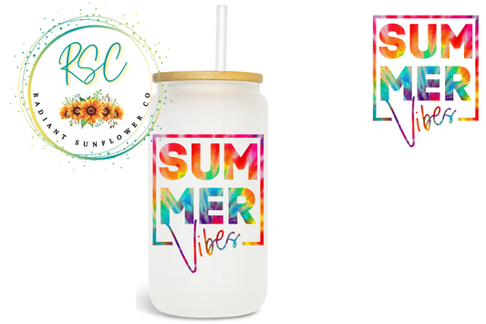 Summer Vibes Tie Dye Beer Can Glass