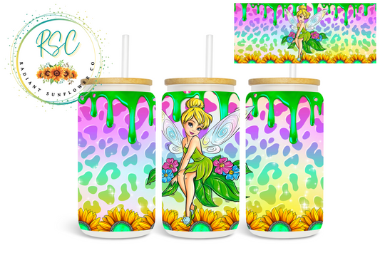 Tinkerbell Rainbow Leopard Beer Can Glass