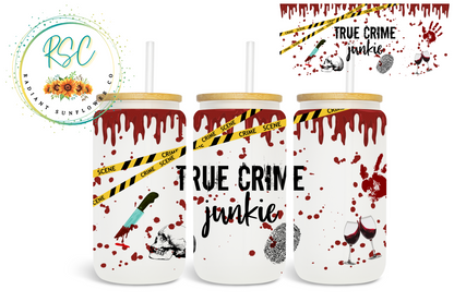 True Crime Junkie Beer Can Glass