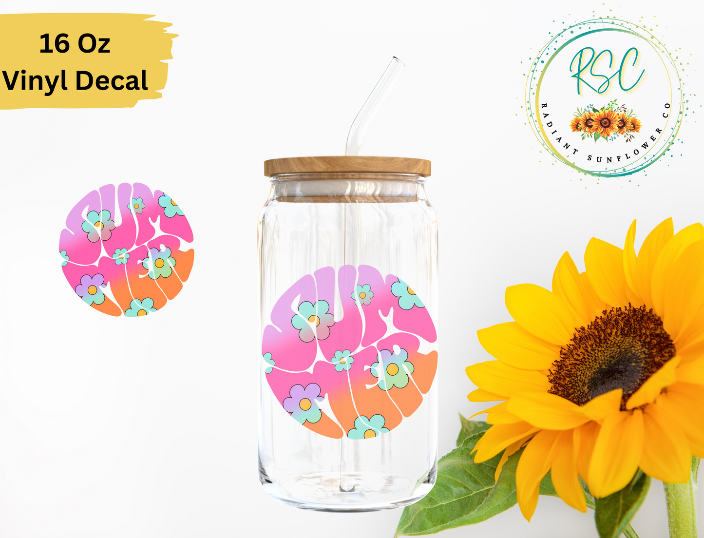 Summer Floral Sunset Ombre Vinyl Decal