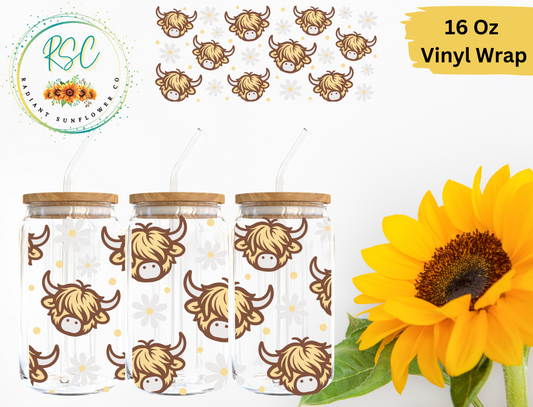 Highland Cows & Daises Vinyl Wrap