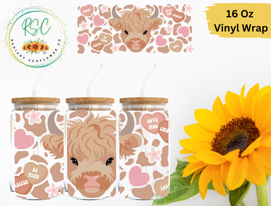 Candy Heart Highland Cow Vinyl Wrap