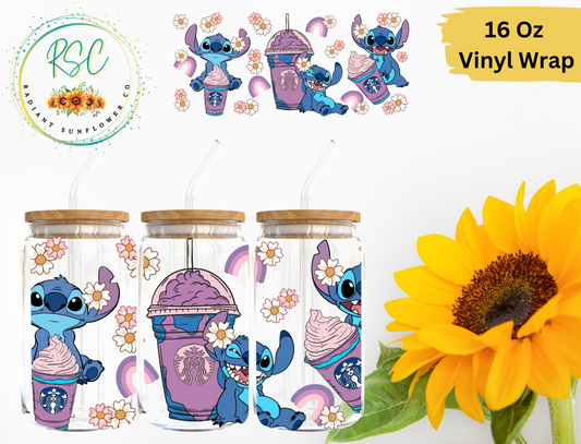 Stitch Floral Rainbow Drink Vinyl Wrap