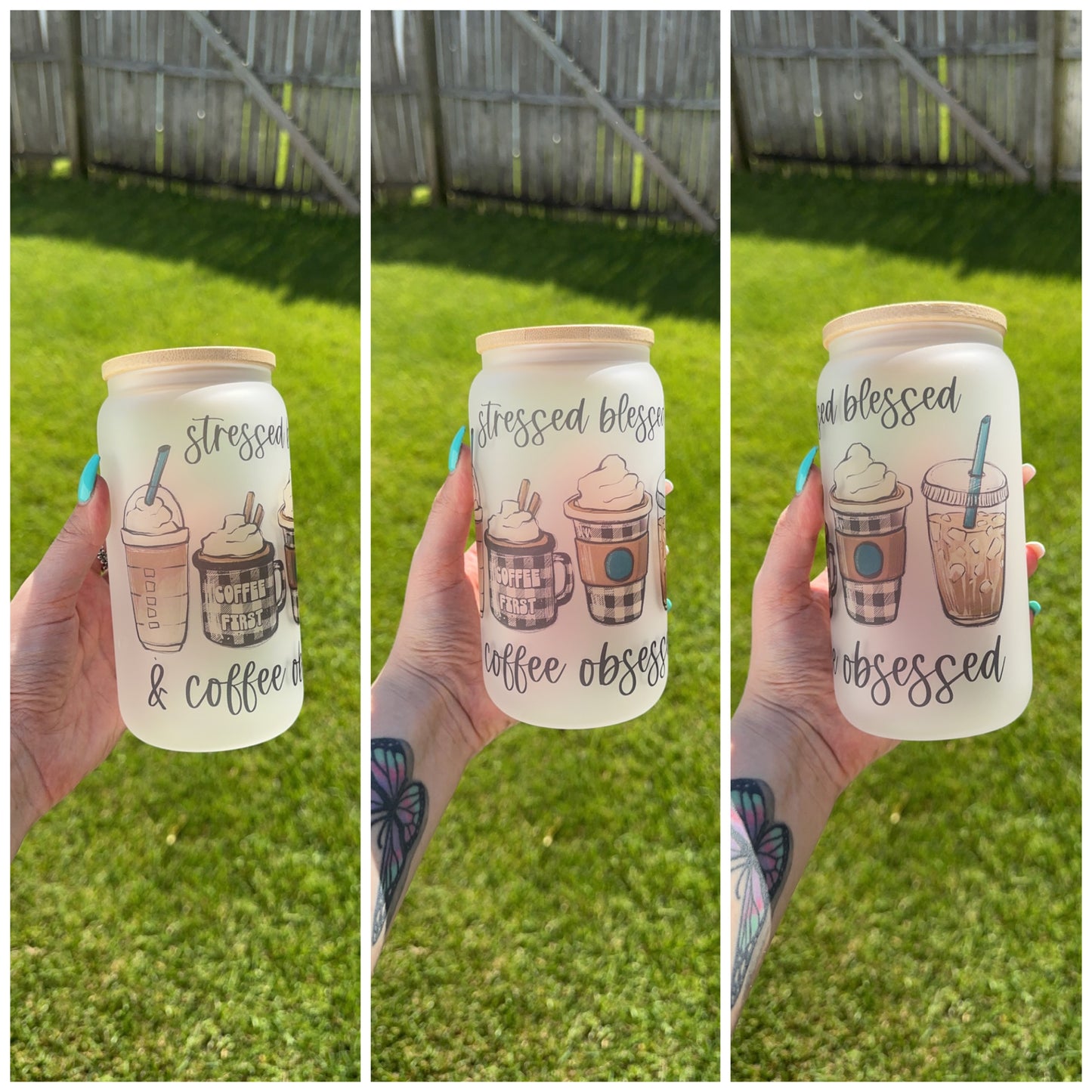 Stressed Blessed & Coffee Obsessed Beer Can Glass