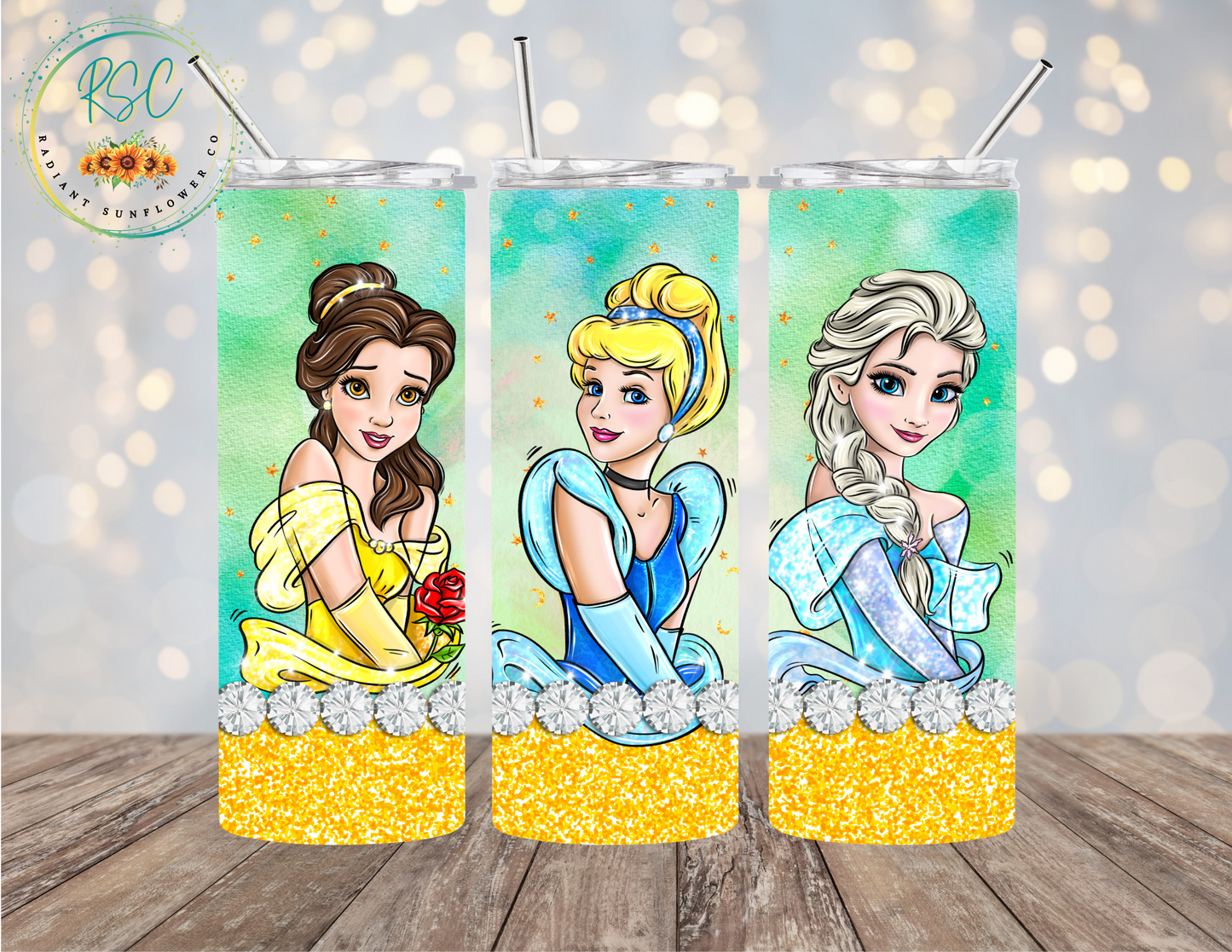 Belle, Cinderella, Elsa Tumbler