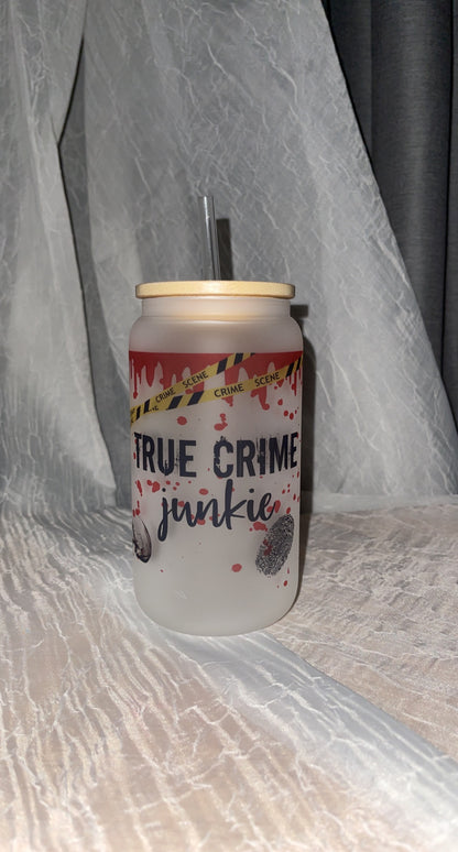 True Crime Junkie Beer Can Glass