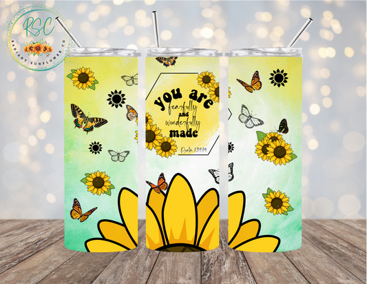 You are Fearfully and Wonderfully Made Sunflower Tumbler