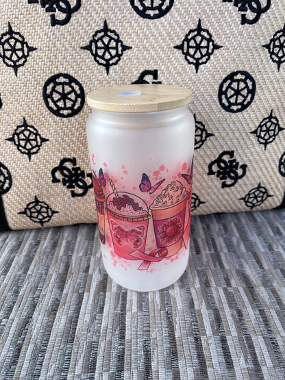 Breast Cancer & Butterflies Beer Can Glass