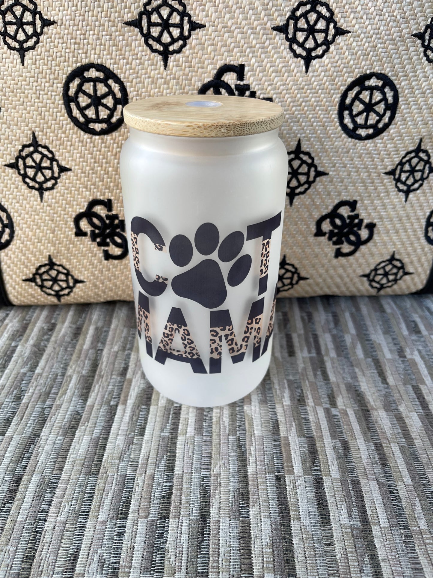 Cat Mama Beer Can Glass