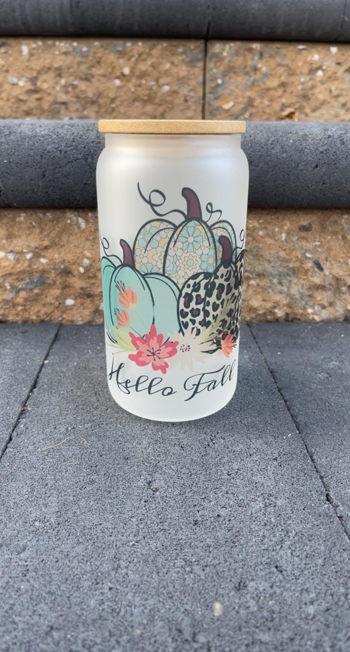 Hello Fall Pumpkin (Teal) Beer Can Glass