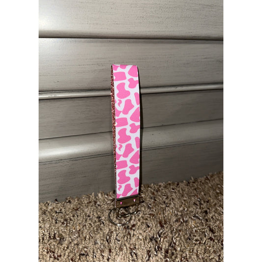 Pink Cow-Print Wristlet